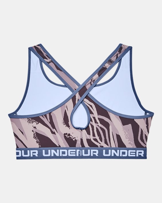 Women's Armour® Mid Crossback Printed Sports Bra, Blue, pdpMainDesktop image number 3